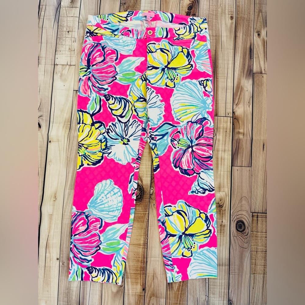 Lilly Pulitzer KELLY SKINNY Ankle Pants Swept Off Tropic Pink  Sz 12